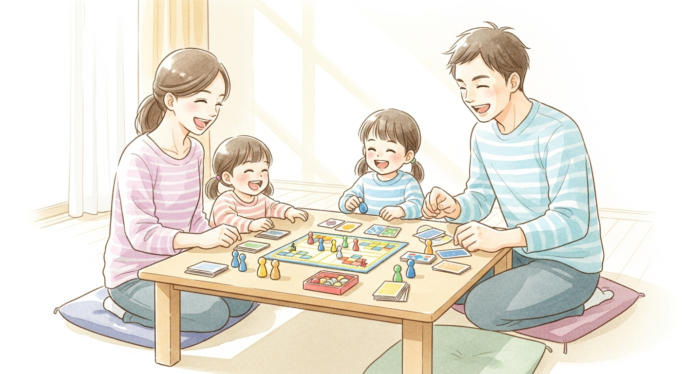 家族でボードゲームを楽しむ様子