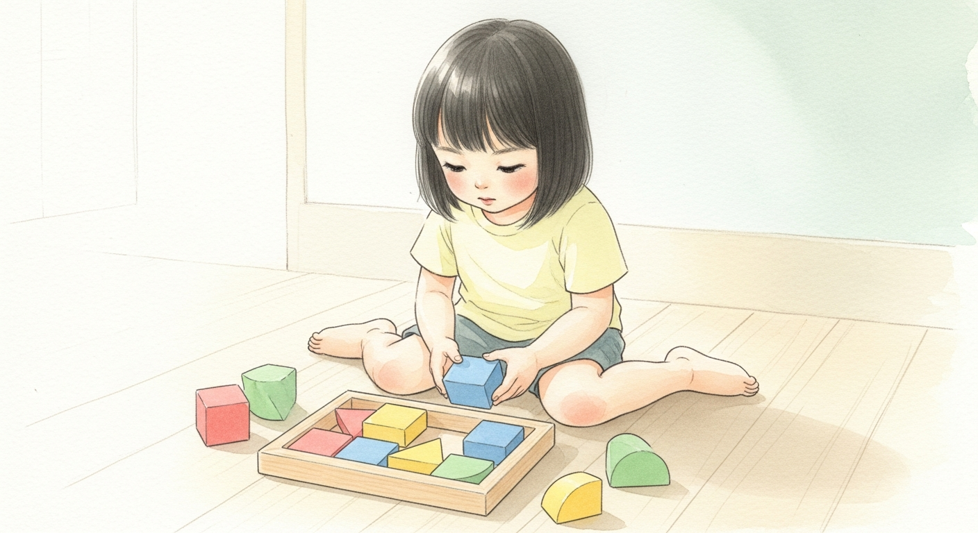 パズルブロックを組み立てる子ども
